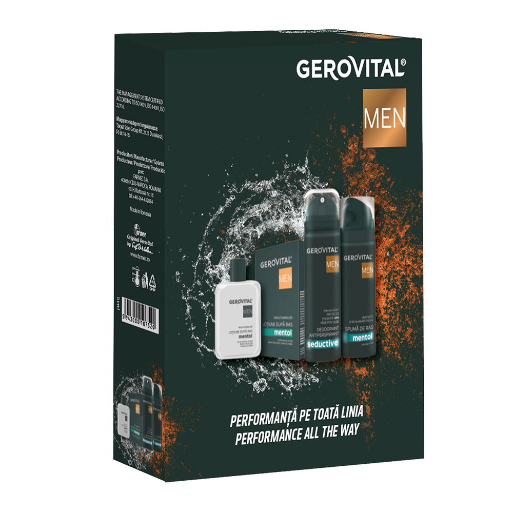 Pachet Spuma de Ras, 200ml + Lotiune dupa Ras, 100ml + Deodorant Antiperspirant, 150ml, Gerovital Men