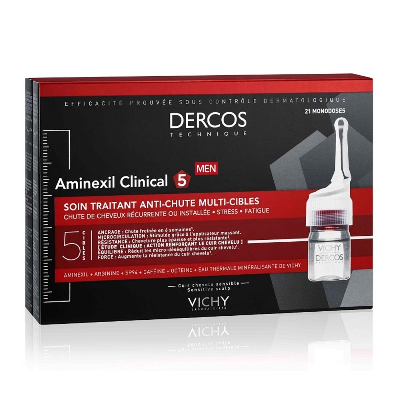 Tratament fiole impotriva caderii parului pentru barbati Aminexil Clinical 5, 21x6 ml, Dercos