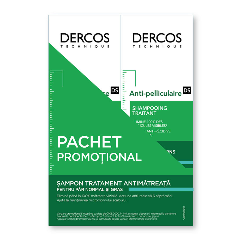 Sampon Antimatreata Par Normal si Gras Dercos, 200ml (1+1 Pachet Promo), Vichy