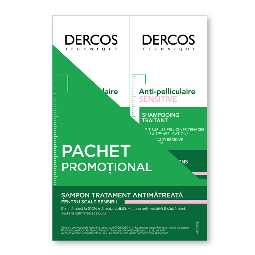 Sampon Antimatreata Scalp Sensibil Dercos, 200ml (1+1 Pachet Promo), Vichy