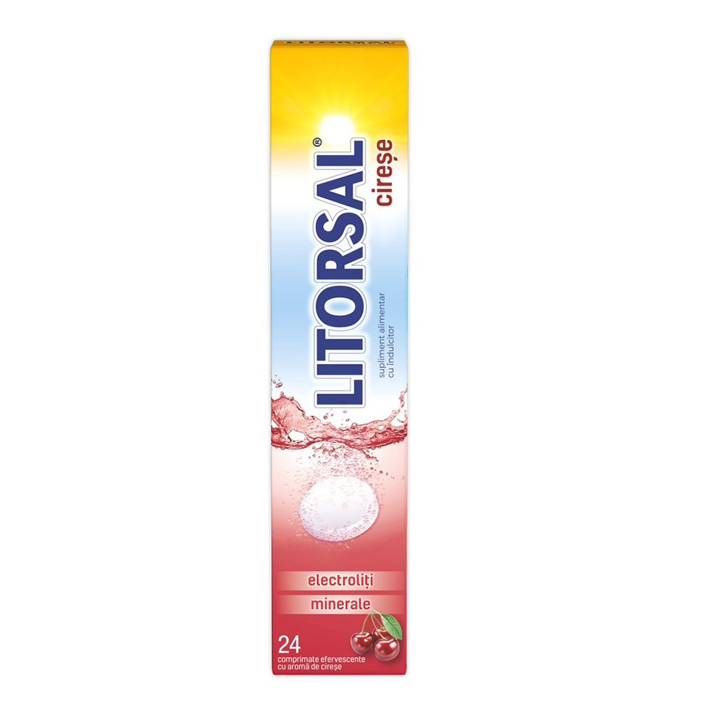Electroliti cu aroma de cireste Litorsal, 24 comprimate efervescente, Zdorvit