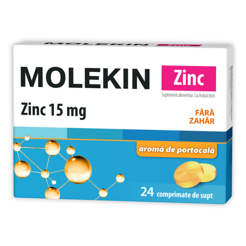 Molekin Zinc 15 mg Portocala fara Zahar, 24 comprimate supt, Zdrovit