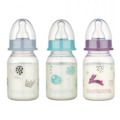 Biberon PP cu tetina rotunda si decor cu animalute 46010, 120ml, Baby Nova