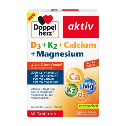 D3+K2+Calcium+Magnesium Aktiv, 30 tablete, Doppel Herz