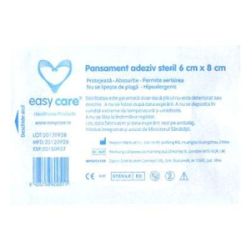 Easy Care Pansament Adeziv Steril 6 cm x 8 cm x 1