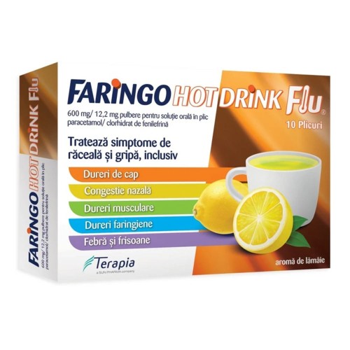 Faringo Hot Drink Flu Aroma Lamaie, 10 plicuri, Fiterman Pharma