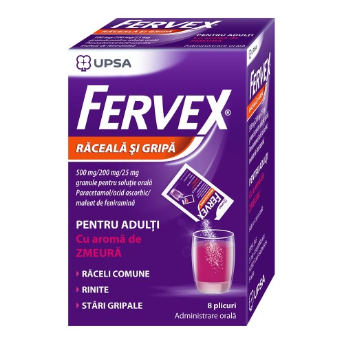 Fervex cu Aroma de Zmeura pentru Adulti, 8 plicuri, Upsa