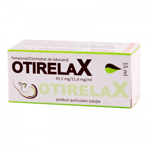 Otirelax picaturi auriculare, soluÂ»Ãµie, 45,5 mg/ml + 11,4 mg/ml, 15 ml, Rompharm