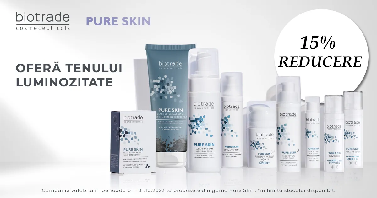 15% reducere la produsele selectionate din gama Pure Skin, de la Biotrade
