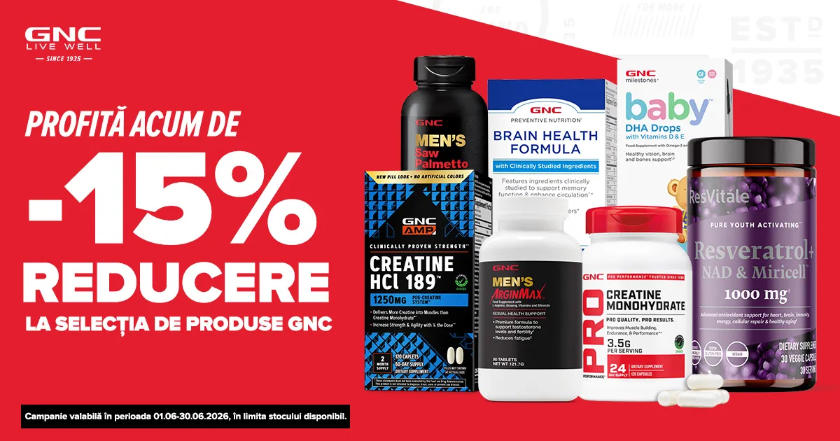 GNC - 15% reducere la produsele selectionate